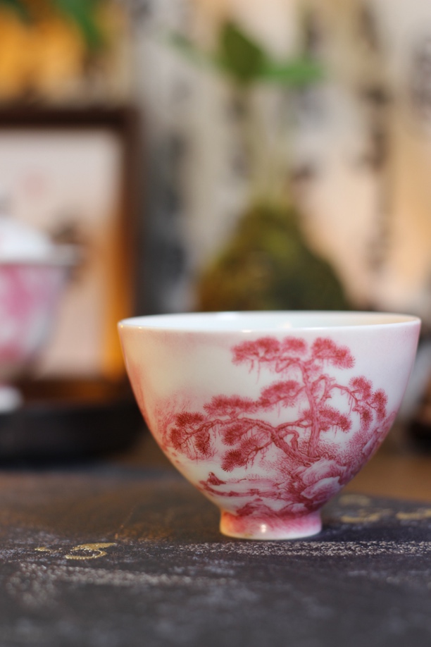 【溢珍堂】胭脂红山水茶具鸡心杯限量福利款