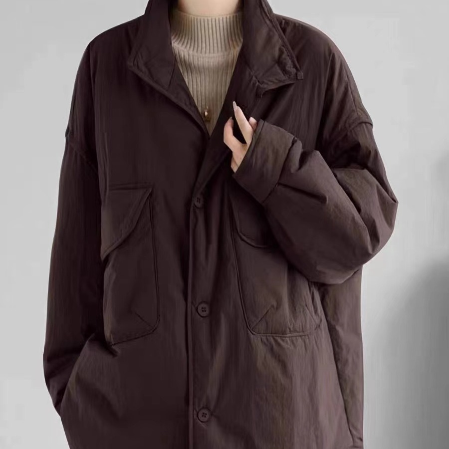 外贸品牌轻薄羽绒棉服女冬宽松大口袋夹棉加厚保暖棉衣外套潮流