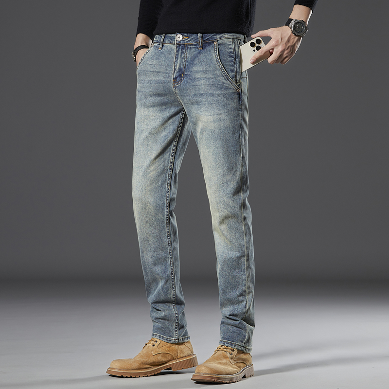 尊至奢个性原创防盗拉链款水洗弹力直筒百搭修身潮流男士牛仔裤子