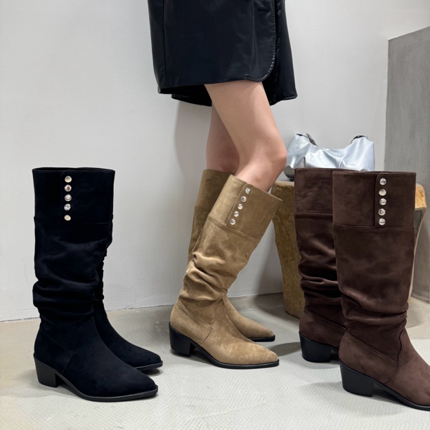 311-20复古粗跟两穿堆堆靴显瘦西部牛仔靴秋冬百搭长筒靴女