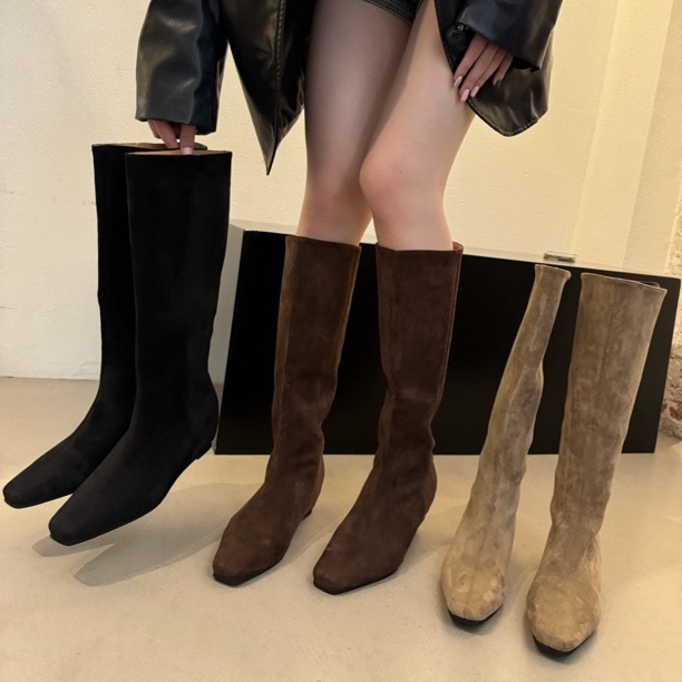 2086-1绒面瘦瘦靴秋冬百搭新款极简设计经典款长筒靴时尚内增高款