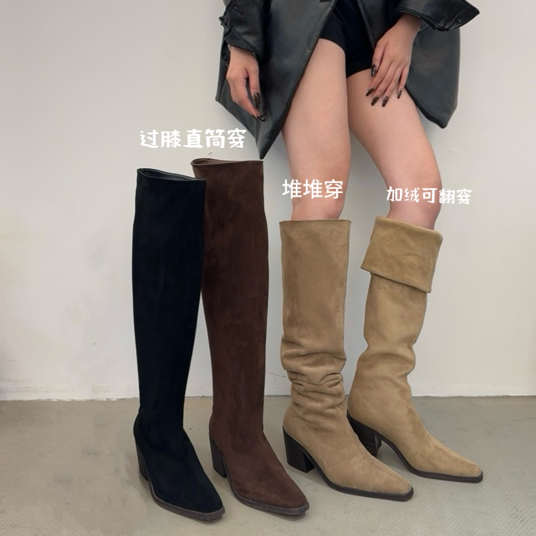 886-1洋气堆堆靴秋冬韩版新款极简设计经典款瘦腿长筒靴