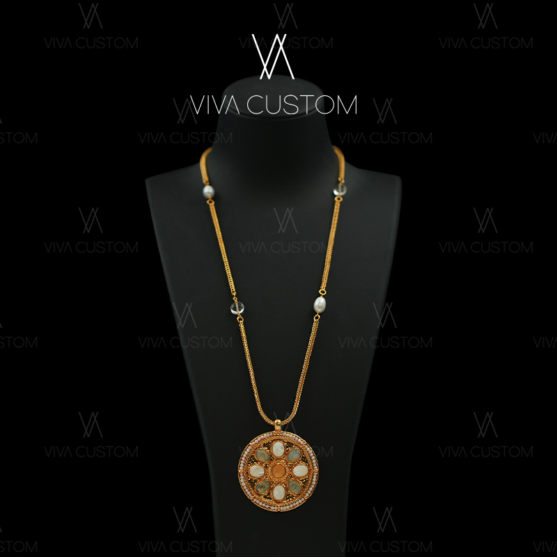 铜合金仿珍珠项链 (小众设计系列）复古宫廷法式优雅命运星盘项链-