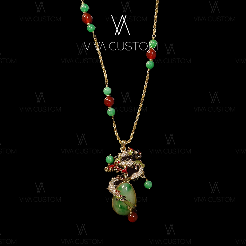 铜合金合成锆石项链 新中式系列 气质高级盘龙项链