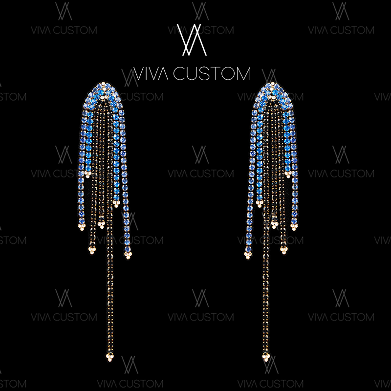 合金合成锆石耳饰 （璀璨星河系列）深蓝爪链流苏耳钉