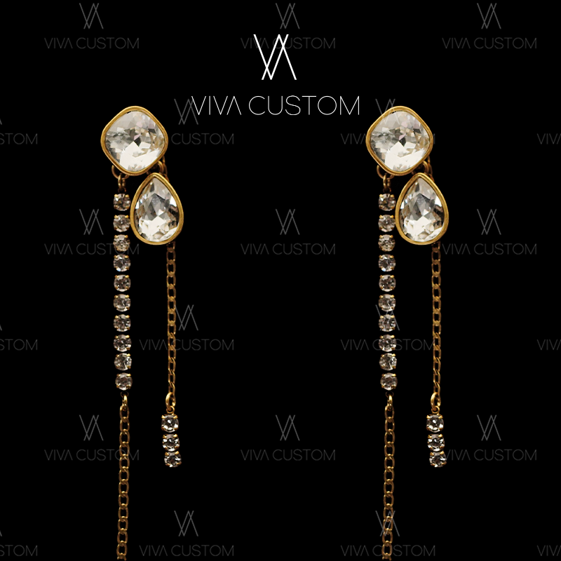 合金合成锆石耳饰 （精工系列）设计感几何流苏耳钉