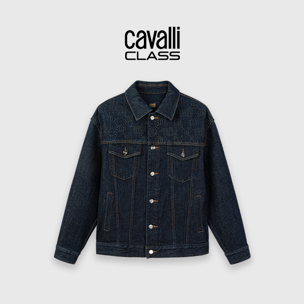 Cavalli Class秋季新款时尚百搭休闲压花压纹牛仔外套男CFC189