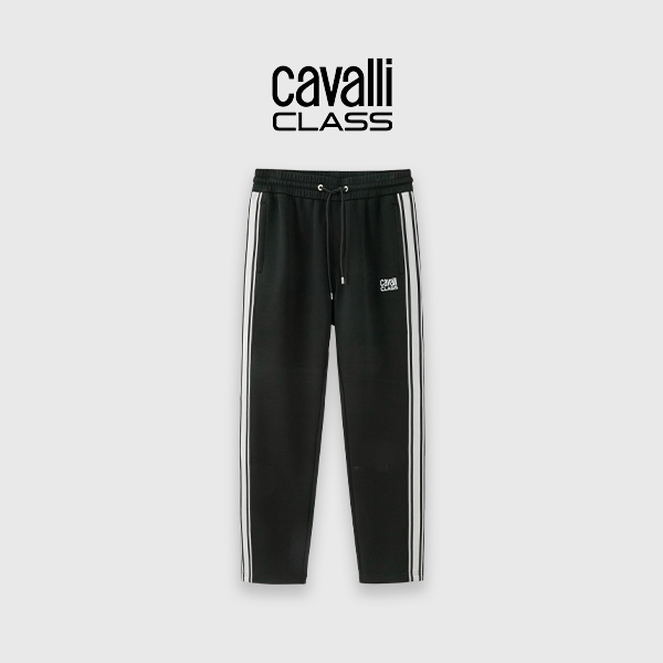Cavalli Class轻奢刺绣LOGO运动休闲裤男条纹撞色直筒裤子JDC124K