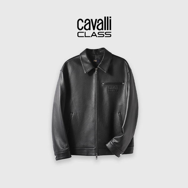 Cavalli Class秋季软皮夹克外套男机车服皮衣休闲商务男款CFC200