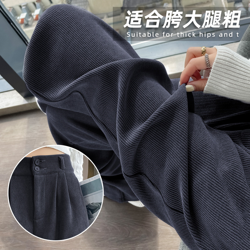 高腰窄版阔腿裤女秋季新款小个子欧棉绒休闲直筒显瘦双扣西装裤子
