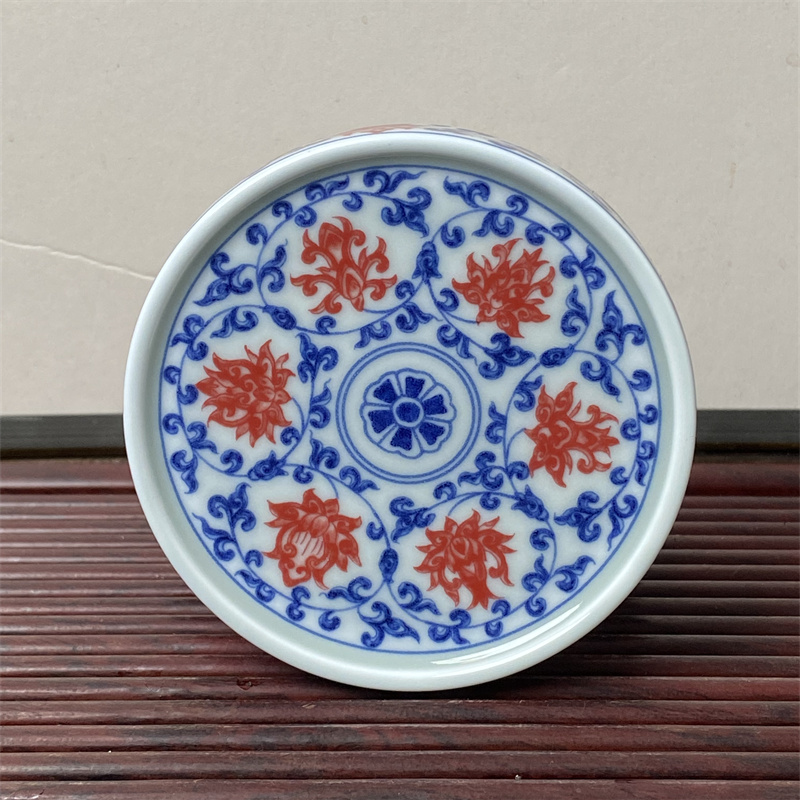 青花釉里红直边盖置陶瓷茶道多用杯垫高温圆形干泡功夫茶具