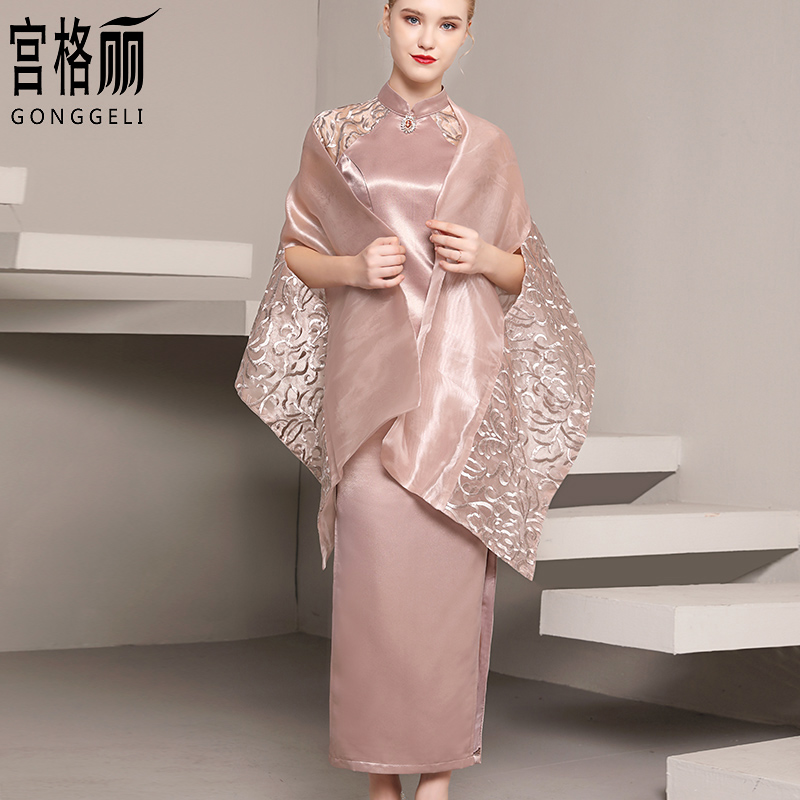 宫格丽旗袍结婚宴妈妈母亲演出主持红色晚礼服女连衣裙气质高贵