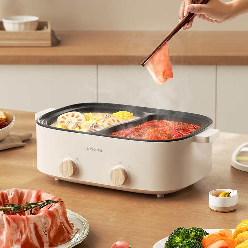 小质鸳鸯电火锅家用多功能电煮锅一体式6L大容量电热火锅电炒菜锅