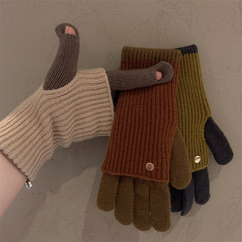 日系美拉德触屏保暖手套女秋冬季新款针织加绒开车骑行森女学生