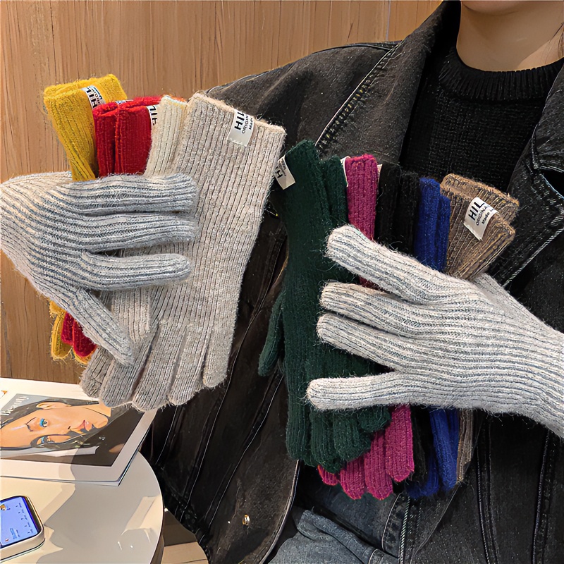 秋冬糖果色针织手套女保暖冬季露二指触屏玩手机新款骑行情侣学生