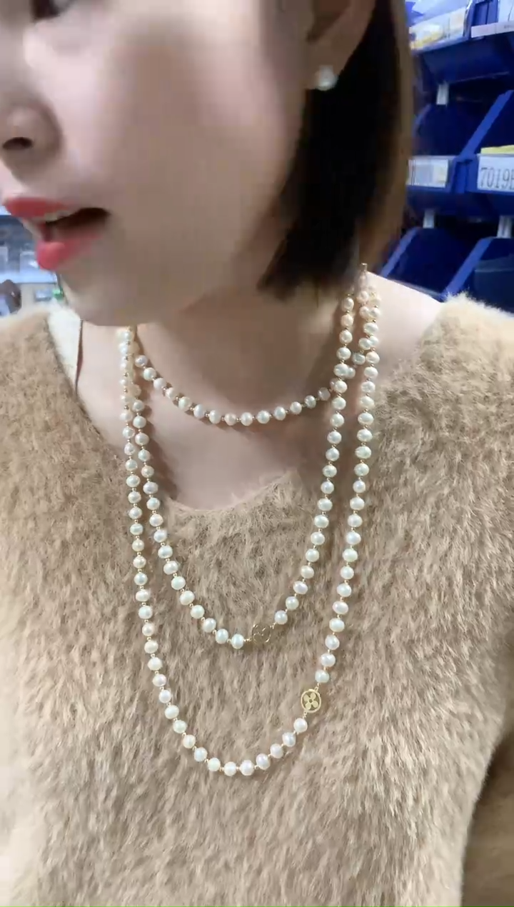 【闪购商品】淡水珍珠颈饰未镶嵌三层珍珠项链毛衣链