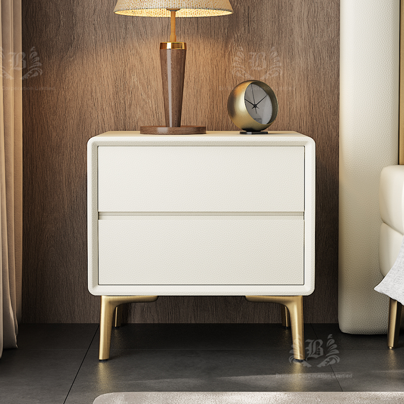 贝励隆意式简约奶油方糖风实木置物卧室家用收纳床头柜柜子轻奢