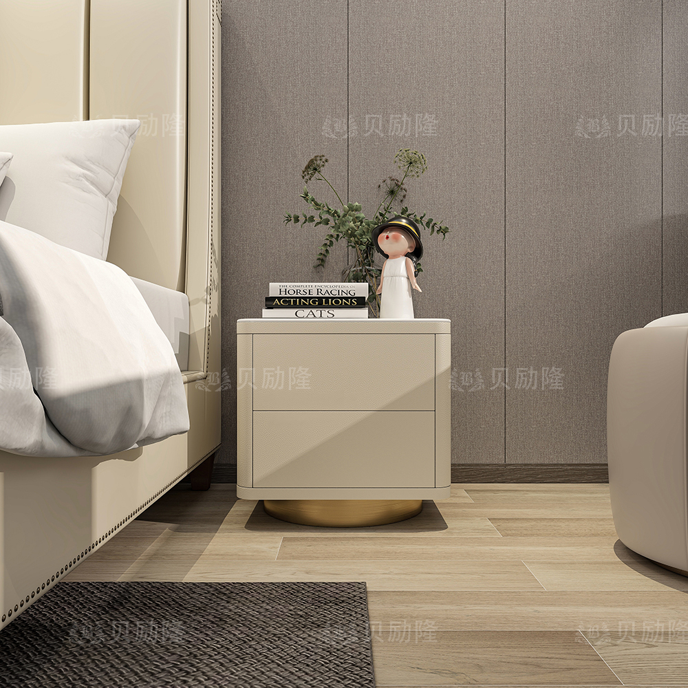 贝励隆意式轻奢简约奶油风设计卧室创意床边柜极简床头柜柜子家用