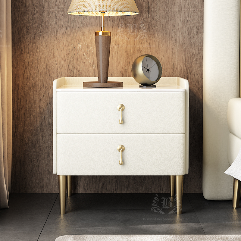 贝励隆现代简约设计感高档大气实木卧室意式免安装床头柜家用轻奢