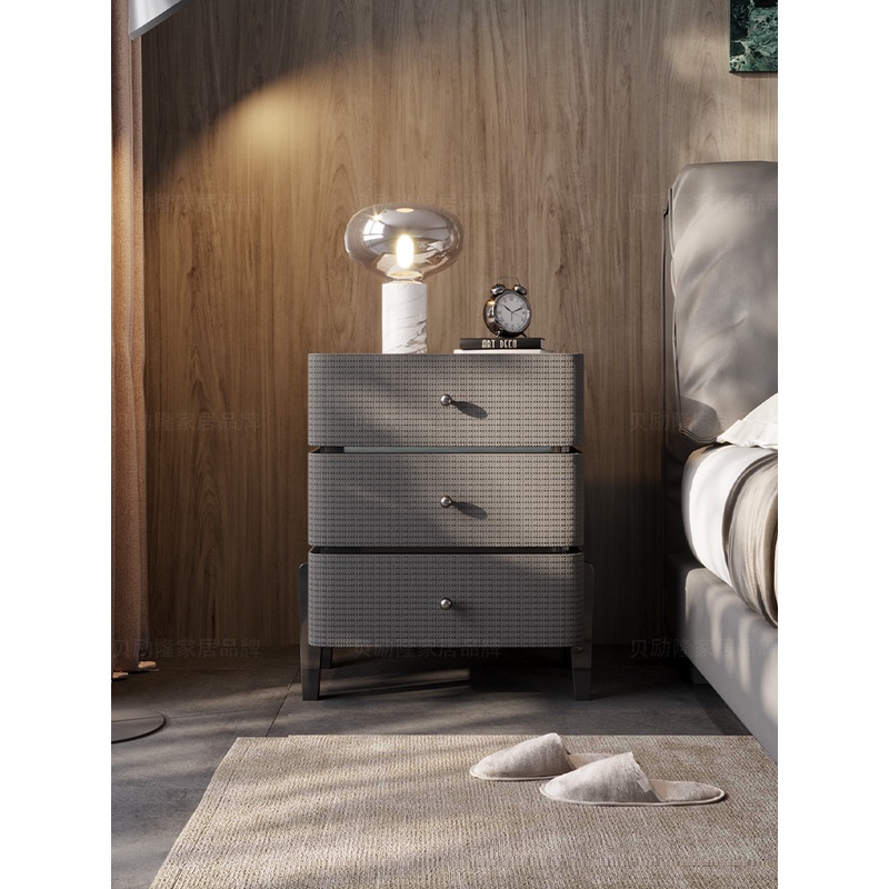 贝励隆轻奢入门柜简约意式极简柜子卧室实木皮质储物收纳床边柜