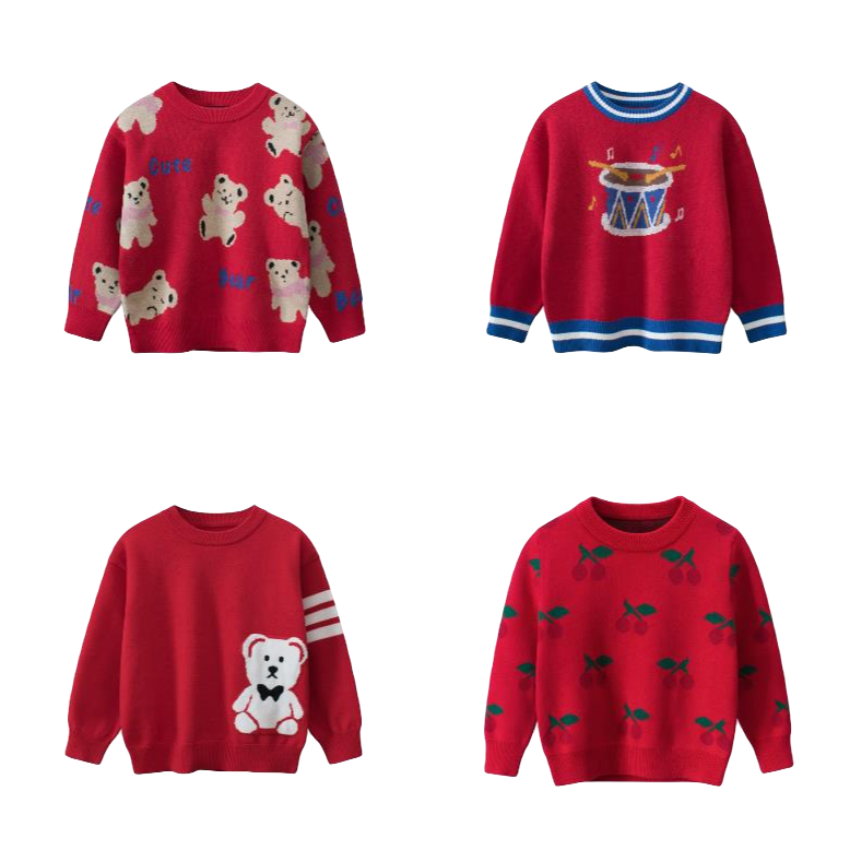 【红色毛衣】儿童毛衣宝宝针织开衫2024秋冬款韩版中小童洋气毛衣