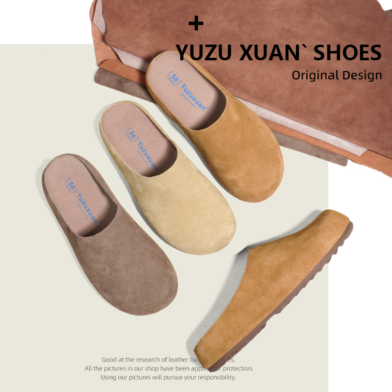 【防雨专属】牛皮穆勒勃肯鞋包头休闲拖鞋女半拖外穿真皮博肯鞋女