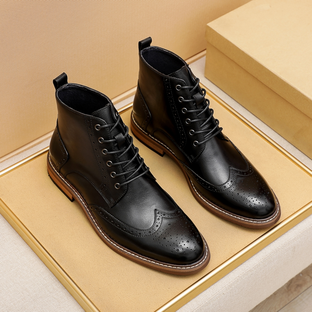 公羊伯爵高档布洛克手工头层牛皮靴真皮靴子