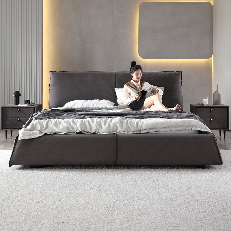 微色彩Paris巴黎床磨砂布艺主卧现代1.8m软包床简约卧室双人婚床