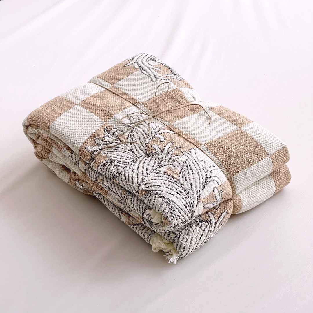 【京かわ会社】纱布流苏款纯棉多功能盖毯 麻花工厂