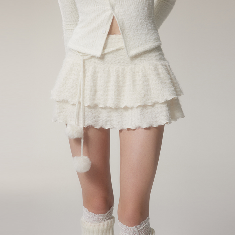Mess Studio美式辣妹时尚百搭双层密边波浪半身裙秋冬氛围感满满