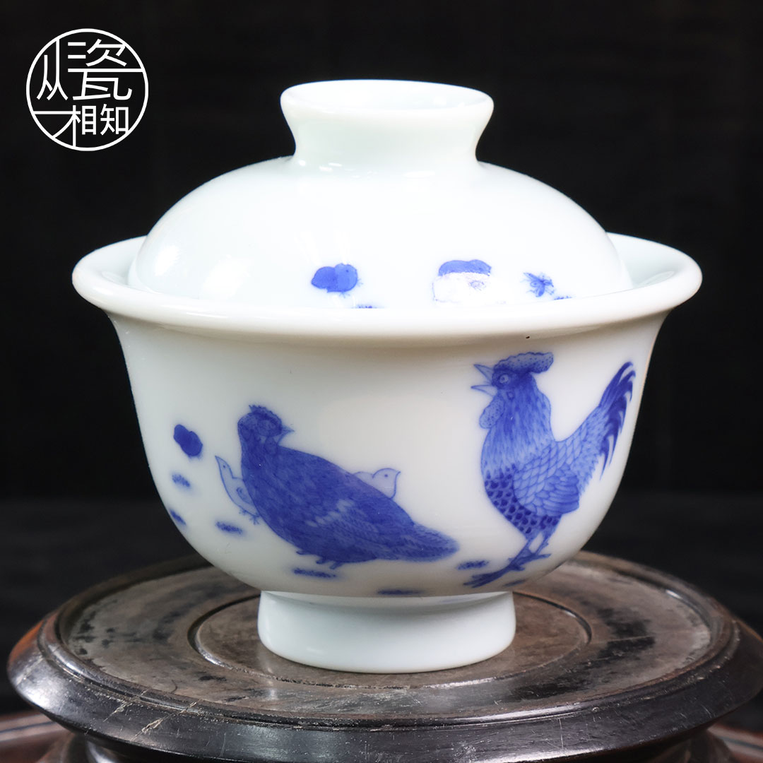 弘器大雅 大吉大利盖碗 景德镇青花瓷全手工手绘复古中式名窑盖碗
