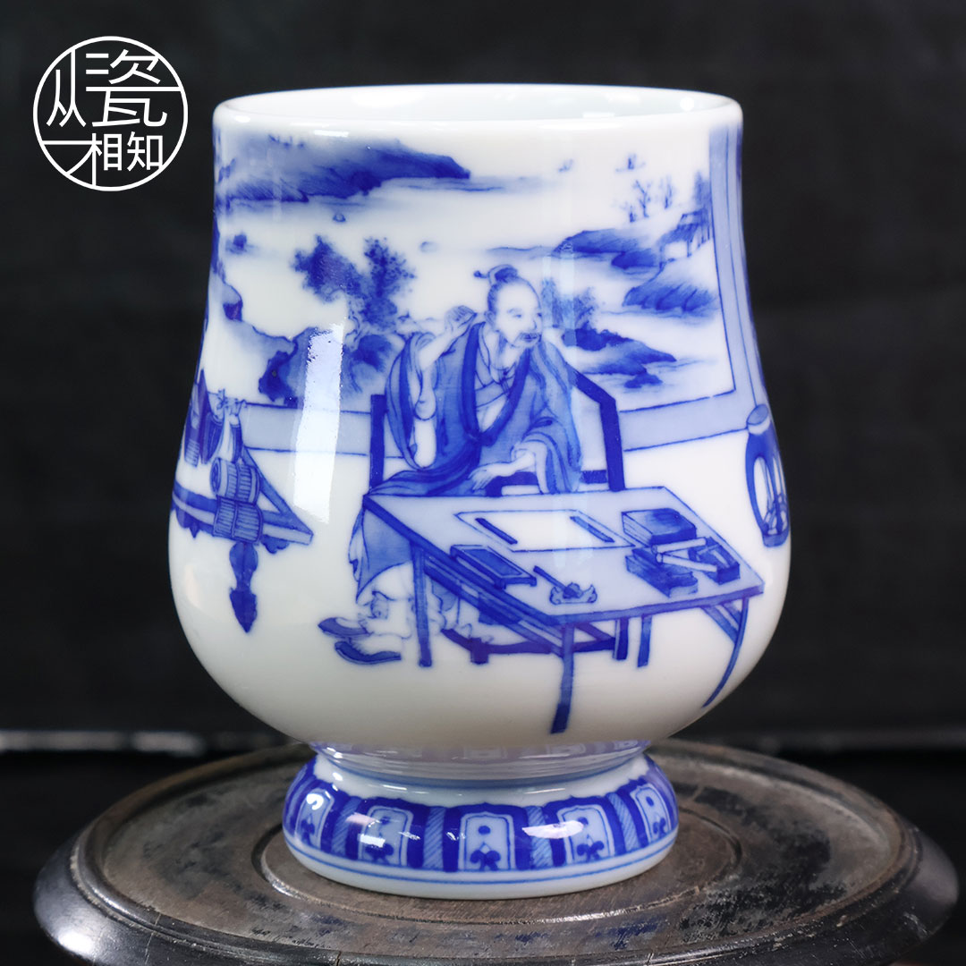 朴真堂 掏耳图闻香杯 景德镇青花瓷 纯手工手绘 高端中式名窑茶杯