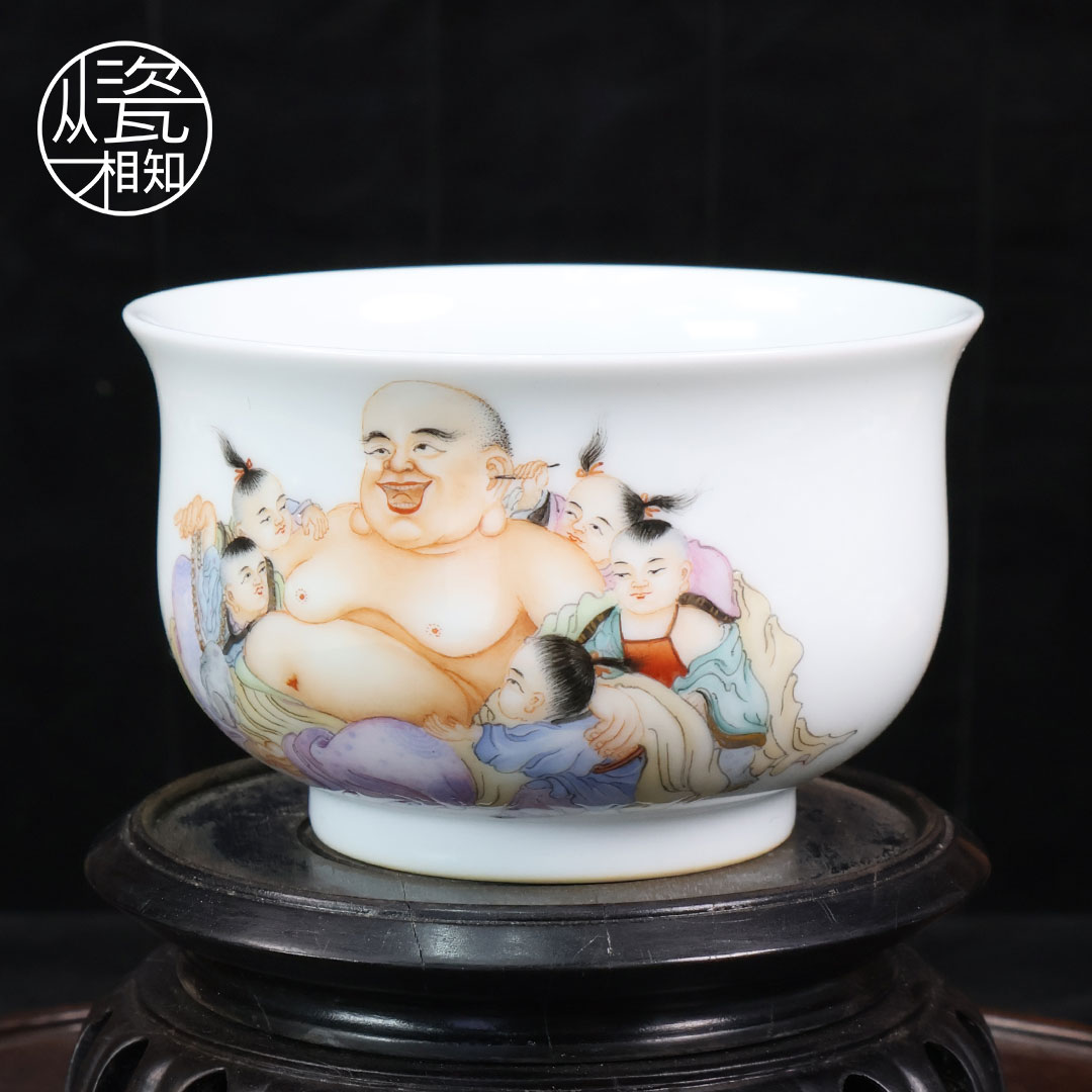 朴真堂 斗彩哈哈罗汉炉式杯 景德镇青花瓷 纯手绘纯手工 高端中式
