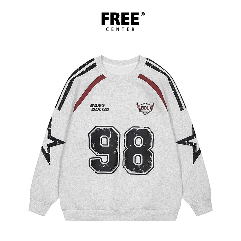 Free Center无 帽潮牌宽松2024秋冬新款情侣PBB圆领运动长袖T恤