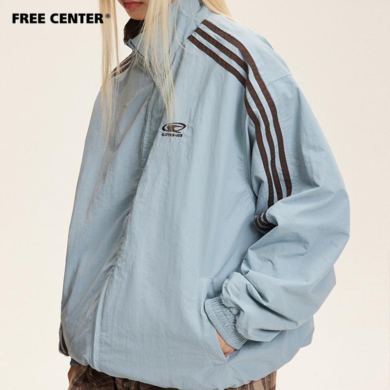 Free Center美式复古双面穿棉服学院风2024秋季新款立领情侣棉袄