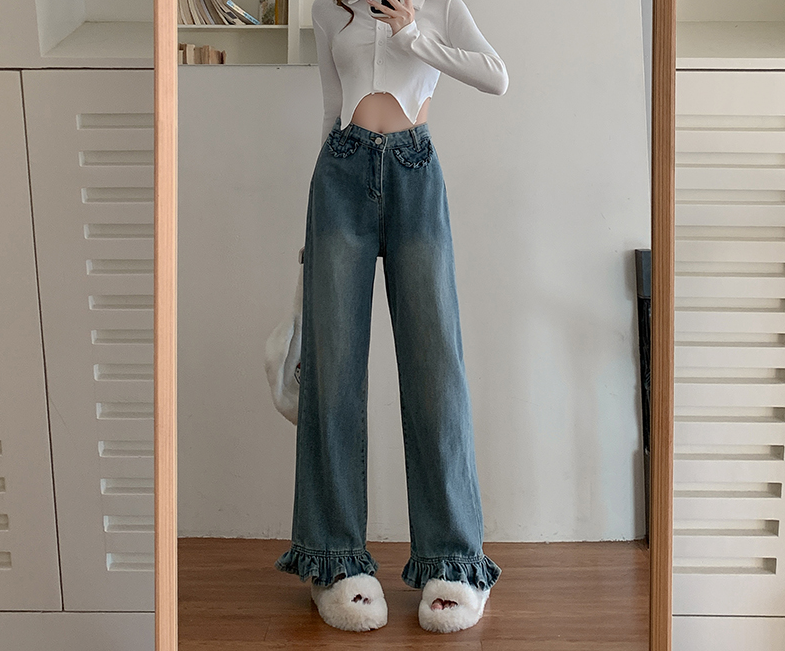 （小整款）加绒加厚  奶奶裤 阔腿修身复古蓝喇叭裤