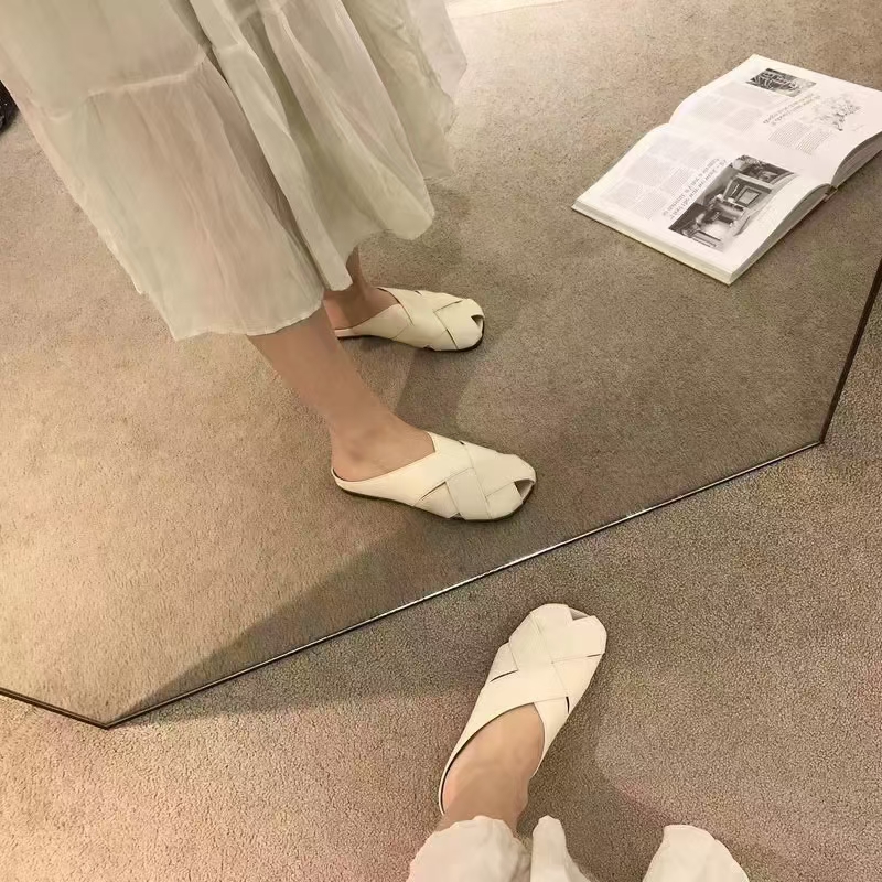 食草堂 新款 全皮编织凉拖夏季软底