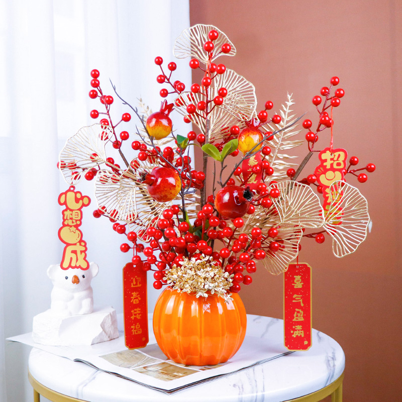 2025新年轻奢仿真红浆果石榴高档电视柜创意摆设新喜年手工摆件