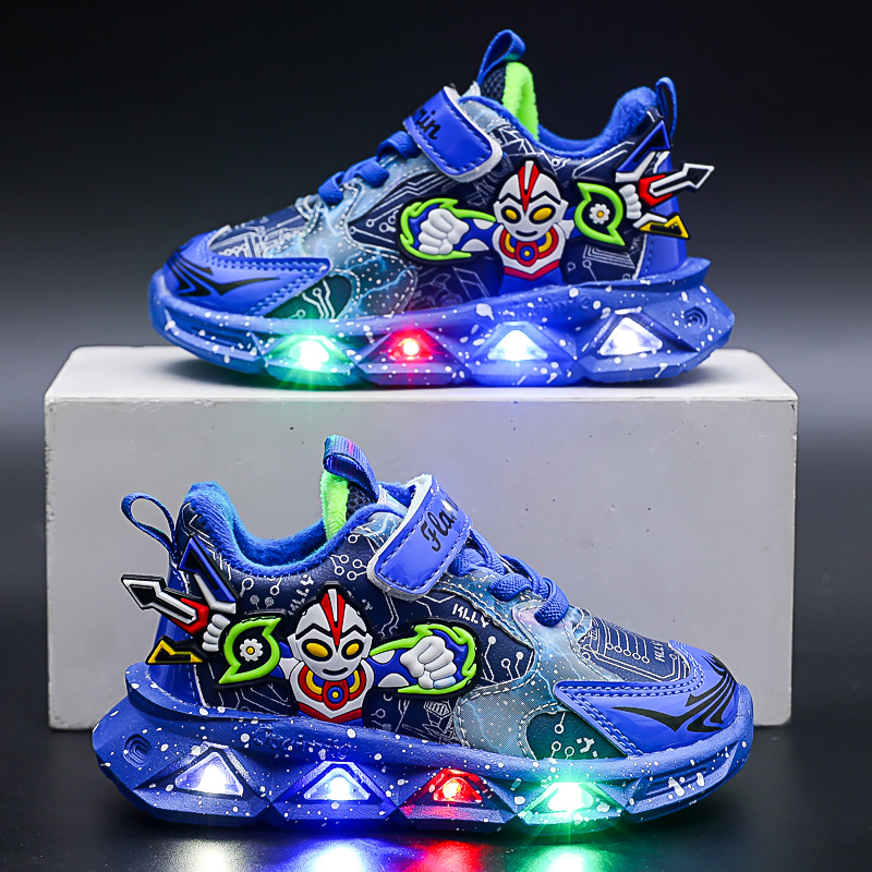 带灯男童奥特曼鞋子秋冬新款儿童运动鞋男孩冬季二棉加绒保暖鞋子