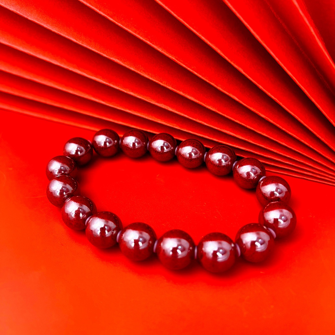 含辰砂工艺品赤御朱砂原矿手串万山天然朱砂圆珠手链国风时尚首饰