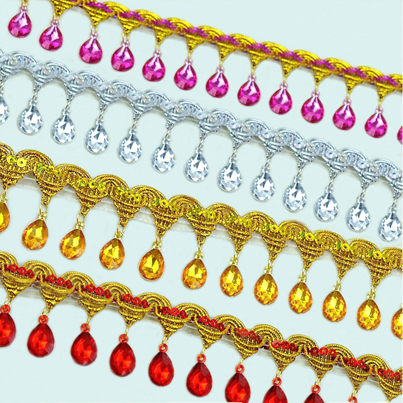手工DIY金色吊坠装饰花边窗帘滴水吊钻民族风彩色玫红吊珠链