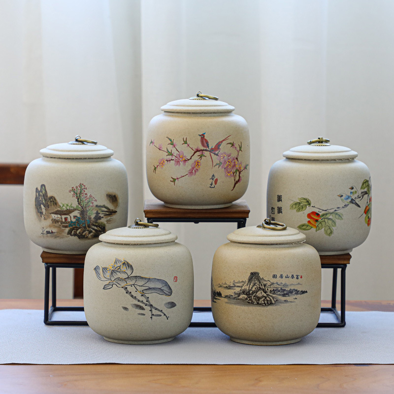 茶叶罐茶具轻奢粗陶茶叶储存罐日式多用陶瓷防潮罐家实用大号茶罐