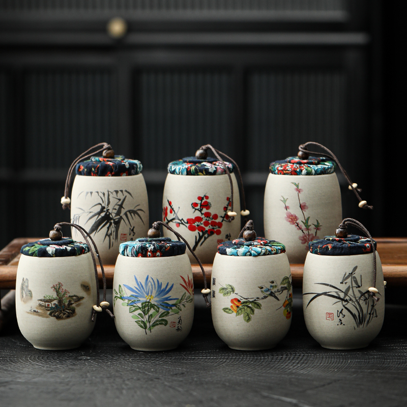 粗陶茶叶罐陶瓷普洱花茶绿茶储存罐密封罐茶壶便携迷你旅行创意