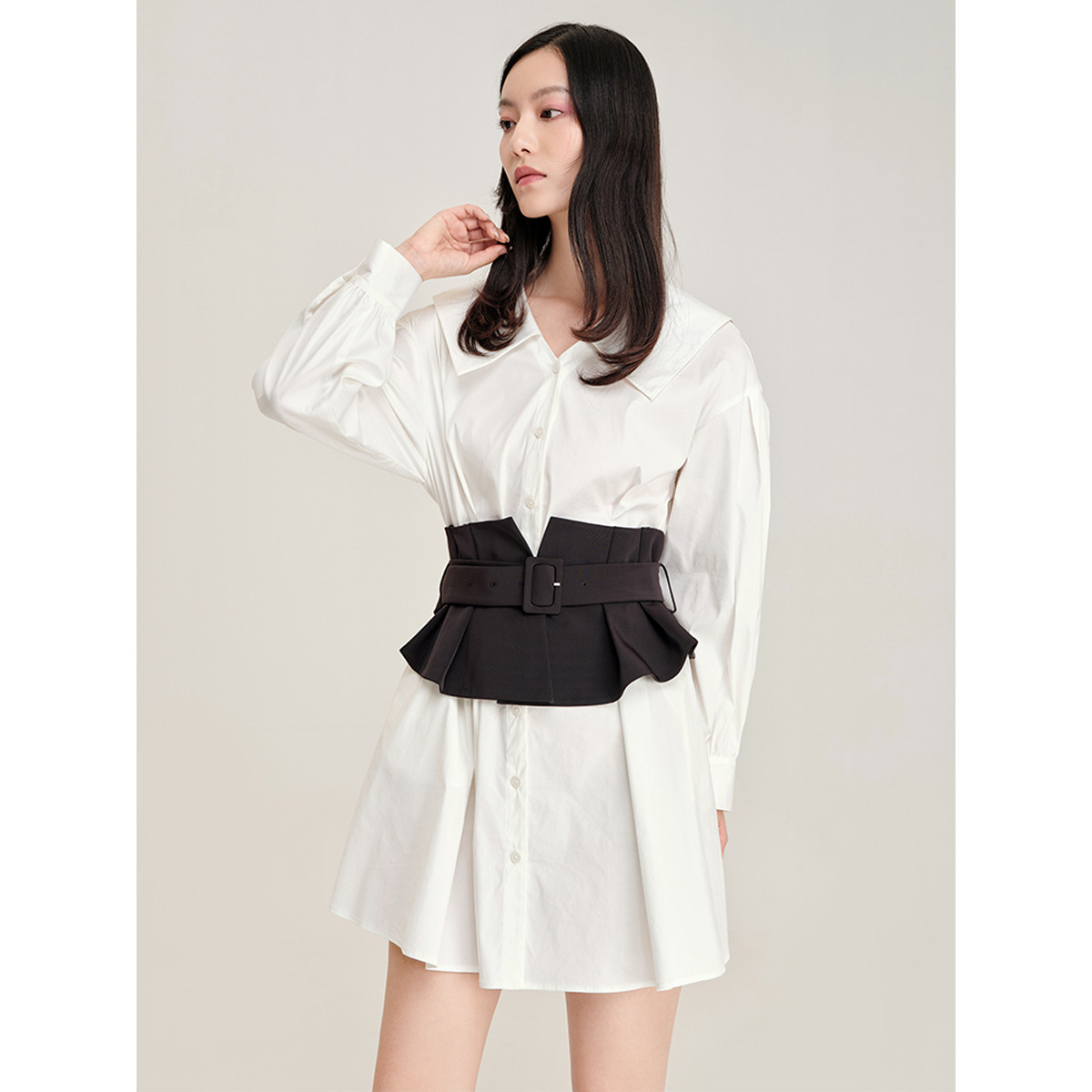 【籽言专属】红袖可拆腰封翻领气质显瘦百搭连衣裙89223091617