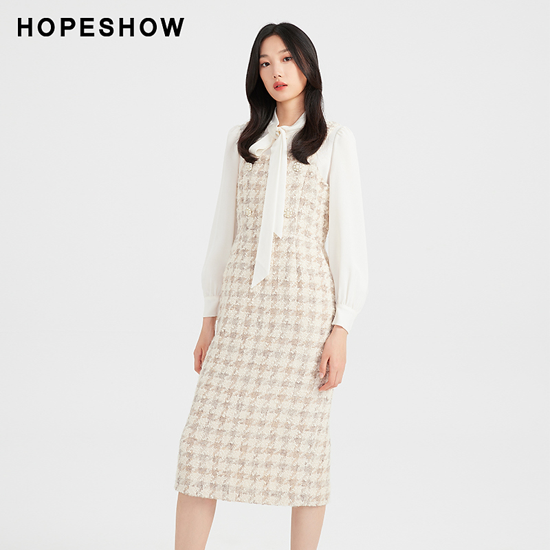 【籽言专属】红袖香风格纹收腰套头连衣裙89323371603