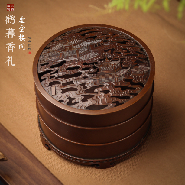 鹤暮原创 虚空楼阁 苏工紫铜印香炉 手工精修工艺 可打13厘米篆印