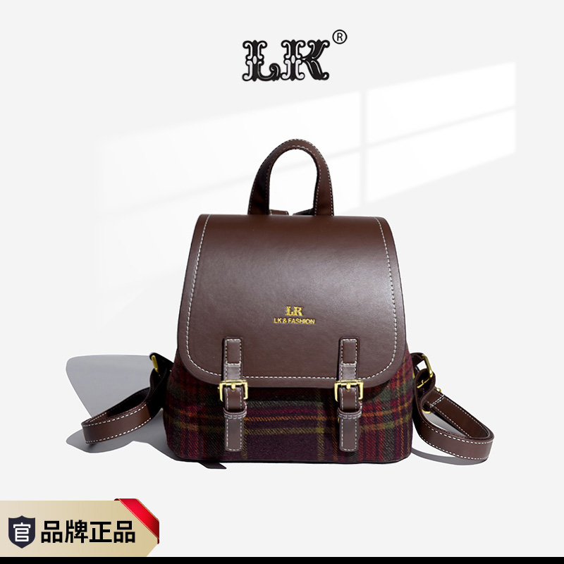 新款秋冬时尚百搭经典045红格美拉德格纹双肩包复古潮流
