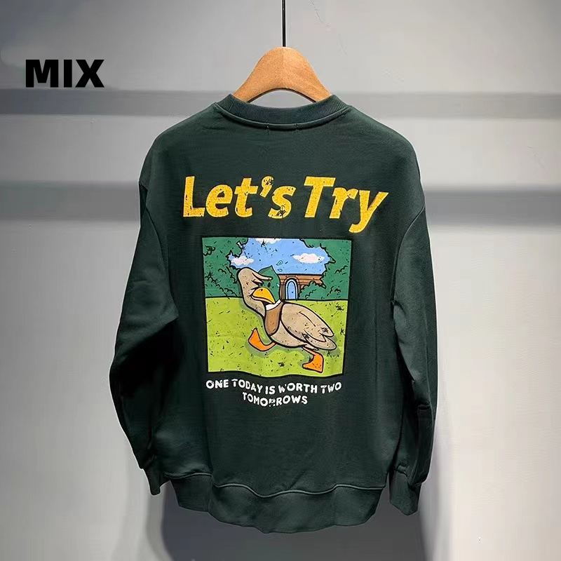 （断码清）潮牌宽松复古卡通图案冬季加绒卫衣男士圆领套头休闲潮流