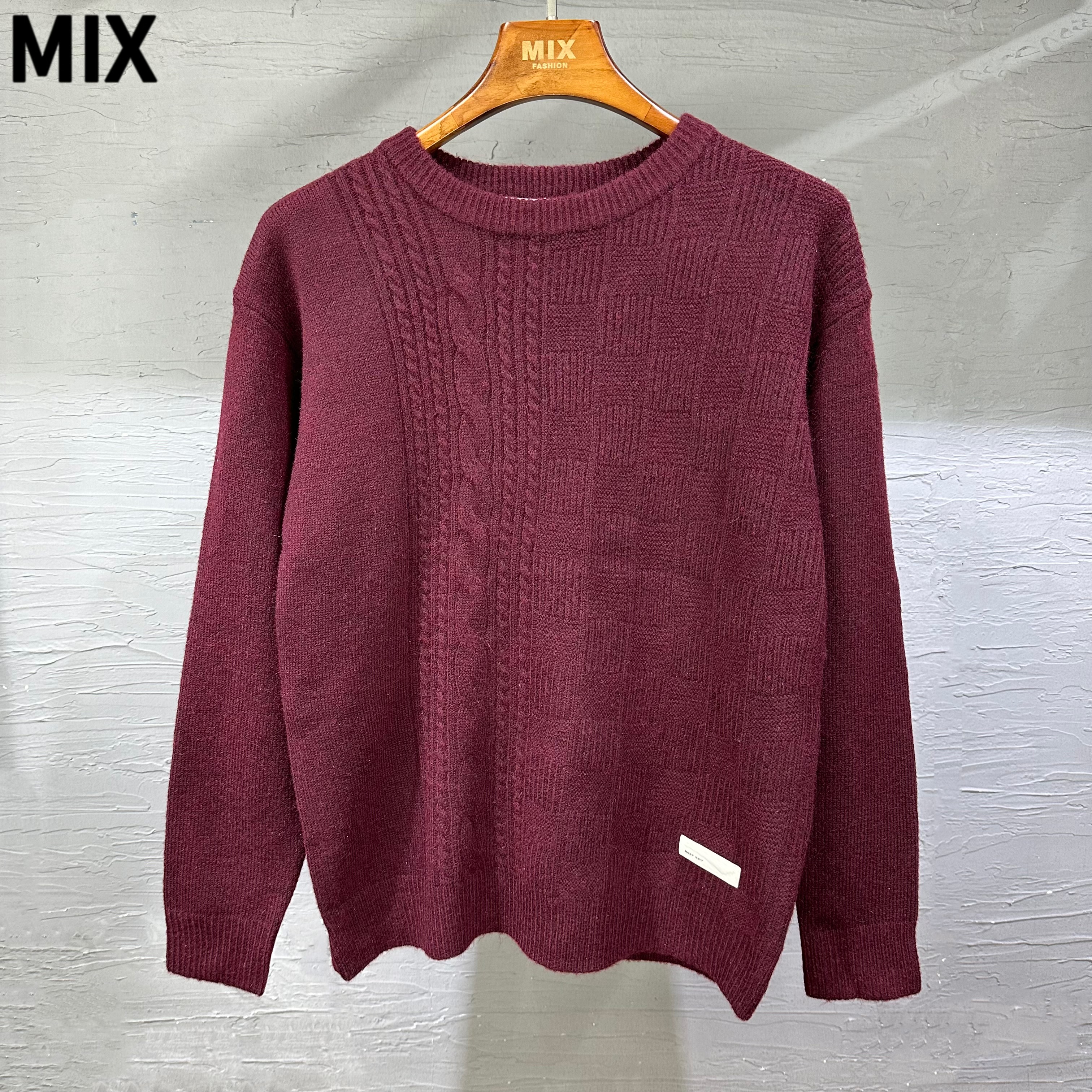 （断码清）小贴标红色高端圆领毛衣冬季男士百搭宽松针织衫81088