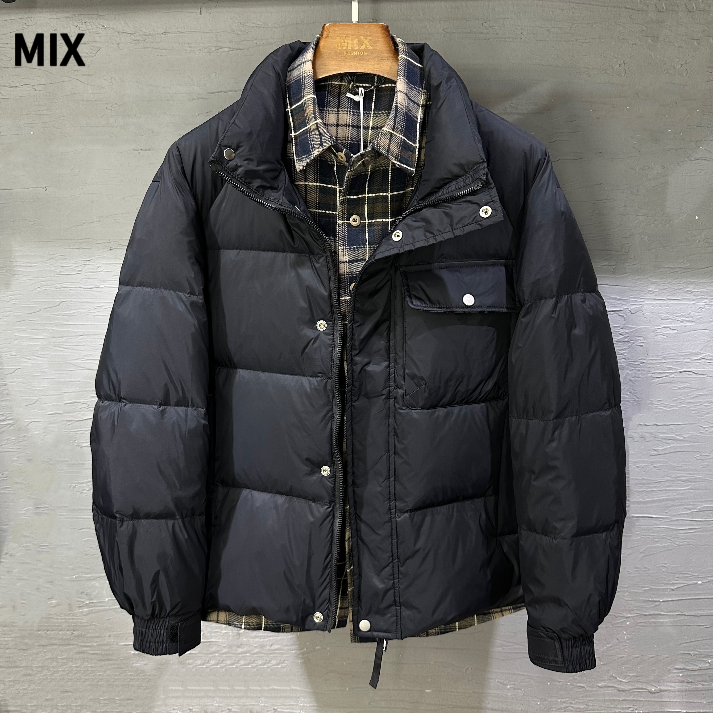 （断码清）假两件羽绒服男士冬季加厚潮流拼接白鸭绒保暖外套7858